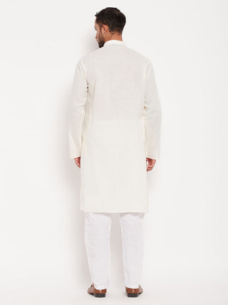VM BY VASTRAMAY Men's Cream Kurta With White Pyjama Set