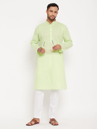 VM By VASTRAMAY Men's Green Kurta And White Pant Style Pyjama Set