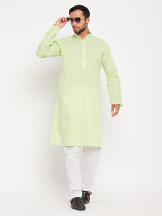 VM BY VASTRAMAY Men's Green Cotton Kurta And White Pyjama Set