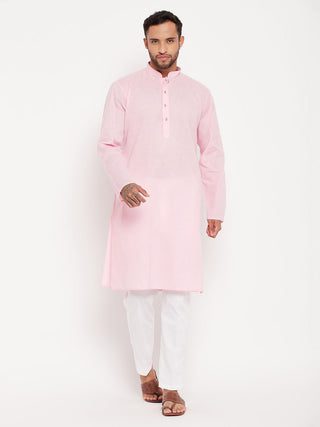 VM By VASTRAMAY Men's Pink Kurta And White Pant Style Pyjama Set