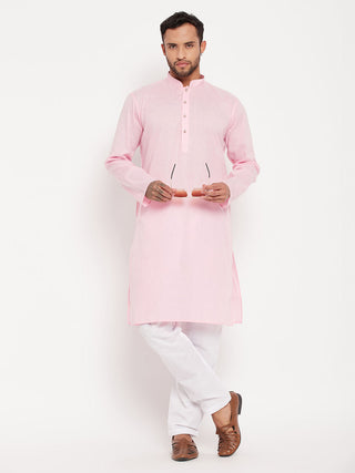 VM BY VASTRAMAY Men's Pink Cotton Kurta And White Pyjama Set