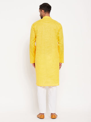 VM By VASTRAMAY Men's Yellow Kurta And White Pant Style Pyjama Set