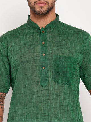 VM BY VASTRAMAY Men's Solid Green Pure Cotton Kurta With White Pyjama Set