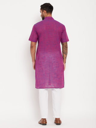 VM By VASTRAMAY Men's Solid Purple Pure Cotton Kurta With White Pant Style Pyjama Set