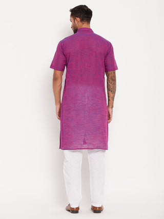 VM BY VASTRAMAY Men's Solid Purple Pure Cotton Kurta With White Pyjama Set