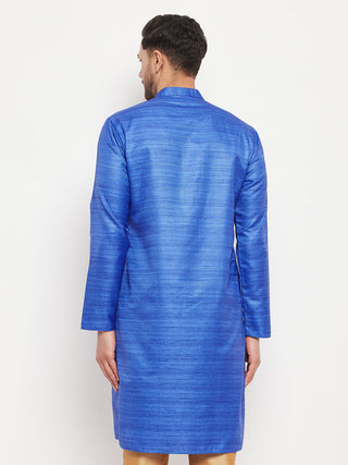 VM BY VASTRAMAY Men's Blue Silk Blend Kurta