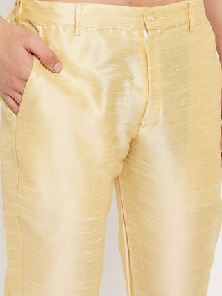 VM BY VASTRAMAY Men's Blue Matka Silk Kurta and Gold Pant Style Pyjama Set