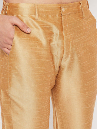 VM BY VASTRAMAY Men's Blue Matka Silk Kurta and Rose Gold Pant Style Pyjama Set