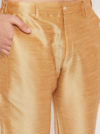 VM BY VASTRAMAY Men's Maroon Matka Silk Kurta and Rose Gold Pant Style Pyjama Set