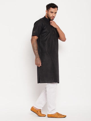 VM By VASTRAMAY Men's Black Solid Kurta with White Pyjama Set