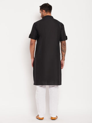VM By VASTRAMAY Men's Black Solid Kurta with White Pyjama Set