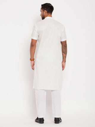 VM By VASTRAMAY Men's Cream Solid Kurta with White Pyjama Set
