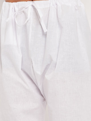 VM By VASTRAMAY Men's Cream Solid Kurta with White Pyjama Set