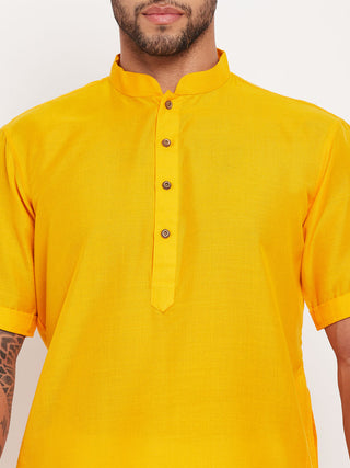 VM By VASTRAMAY Men's Mustard Solid Kurta with White Pyjama Set
