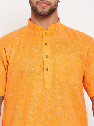 VM By VASTRAMAY Men's Orange Solid Kurta with White Pyjama Set