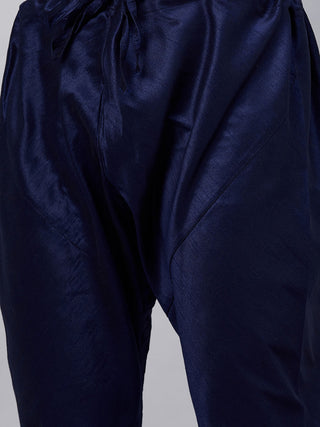 VM By VASTRAMAY Men's Navy Blue Foil Print Silk Blend Kurta