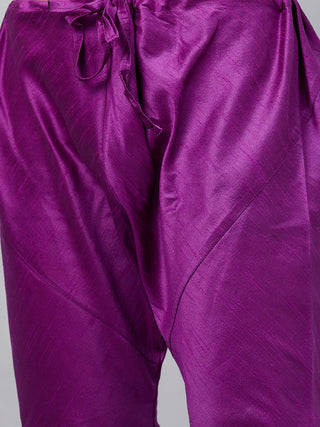 VM BY VASTRAMAY Men's Purple Foil Print Silk Blend Kurta Pyjama Set