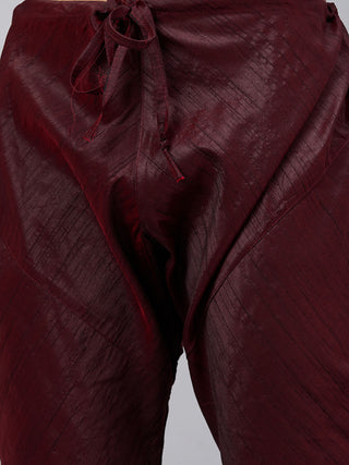 VM By VASTRAMAY Men's Wine Foil Print Silk Blend Kurta Pyjama Set