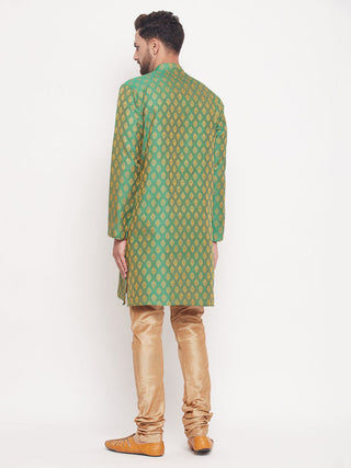 VM BY VASTRAMAY Men's Green Woven Kurta Pyjama Set