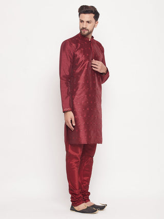 VM BY VASTRAMAY Men's Maroon Sequin Kurta Pyjama Set