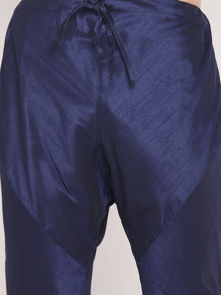 VM BY VASTRAMAY Men's Navy Blue Sequin Kurta Pyjama Set