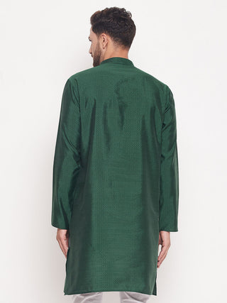 VM BY VASTRAMAY Men's Green Square Woven Design Silk Blend Kurta