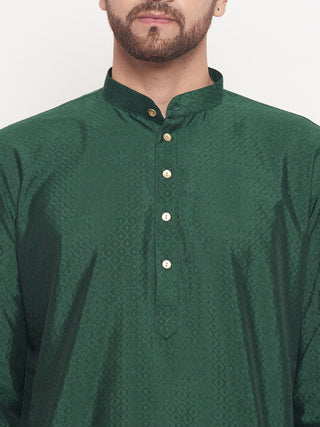 VM BY VASTRAMAY Men's Green Square Woven Design Silk Blend Kurta