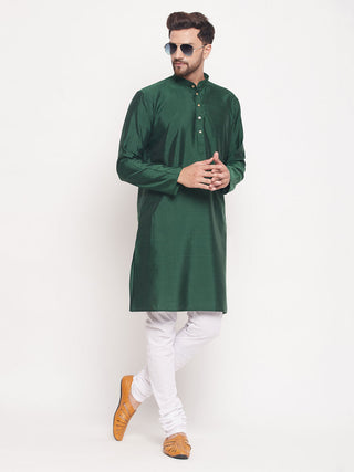 VM BY VASTRAMAY Men's Green Square Woven Silk Blend Kurta With White Pyjama Set