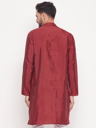 VM BY VASTRAMAY Men's Maroon Square Woven Design Silk Blend Kurta