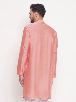 VM BY VASTRAMAY Men's Pink Square Woven Design Silk Blend Kurta