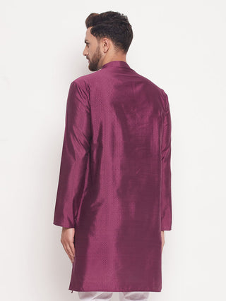 VM BY VASTRAMAY Men's Purple Square Woven Design Silk Blend Kurta