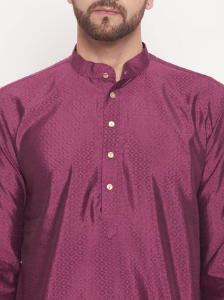 VM BY VASTRAMAY Men's Purple Square Woven Silk Blend Kurta With White Pyjama Set
