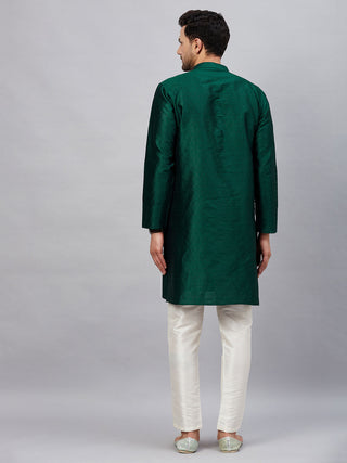 VM BY VASTRAMAY Men's Green Woven Kurta With pant Set
