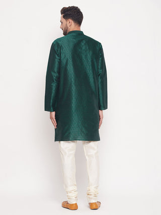 VM BY VASTRAMAY Men's Green Woven Kurta Pyjama Set