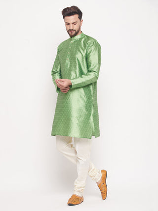VM BY VASTRAMAY Men's Mint Green Woven Kurta Pyjama Set