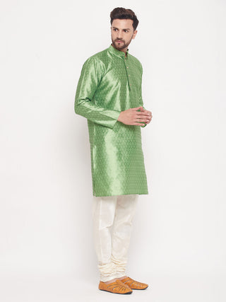 VM BY VASTRAMAY Men's Mint Green Woven Kurta Pyjama Set