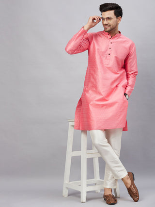 VM BY VASTRAMAY Men's Pink Woven Kurta With pant Set