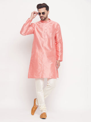 VM BY VASTRAMAY Men's Pink Woven Silk Blend Kurta Pyjama Set