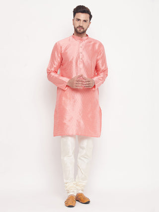 VM BY VASTRAMAY Men's Pink Woven Silk Blend Kurta Pyjama Set
