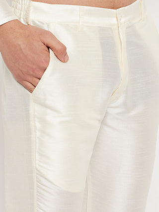 VASTRAMAY Men's Black Silk Blend Kurta and Cream Pant Style Pyjama Set