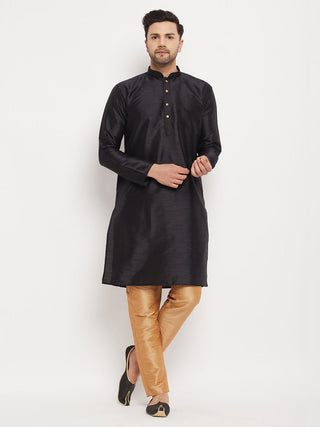 VM BY VASTRAMAY Men's Black Silk Blend Kurta and Rose Gold Pant Style Pyjama Set