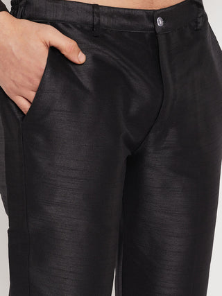 VM BY VASTRAMAY Men's Coffee Silk Blend Kurta and Black Pant Style Pyjama Set
