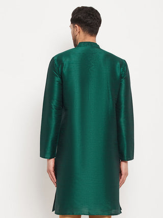 VM BY VASTRAMAY Men's Green Cotton Silk Blend Kurta