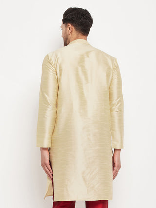 VM BY VASTRAMAY Men's Gold Cotton Silk Blend Kurta