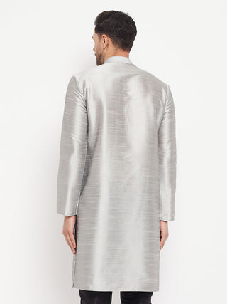VM BY VASTRAMAY Men's Grey Cotton Silk Blend Kurta