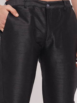 VM By VASTRAMAY Men's Grey Silk Blend Kurta and Black Pant Style Pyjama Set