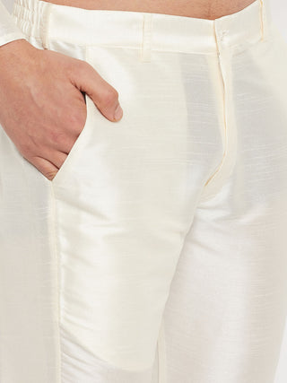 VM By VASTRAMAY Men's Maroon Silk Blend Kurta and Cream Pant Style Pyjama Set