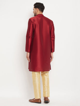 VM By VASTRAMAY Men's Maroon Silk Blend Kurta and Gold Pant Style Pyjama Set