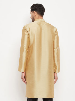 VM BY VASTRAMAY Men's Gold Cotton Silk Blend Kurta