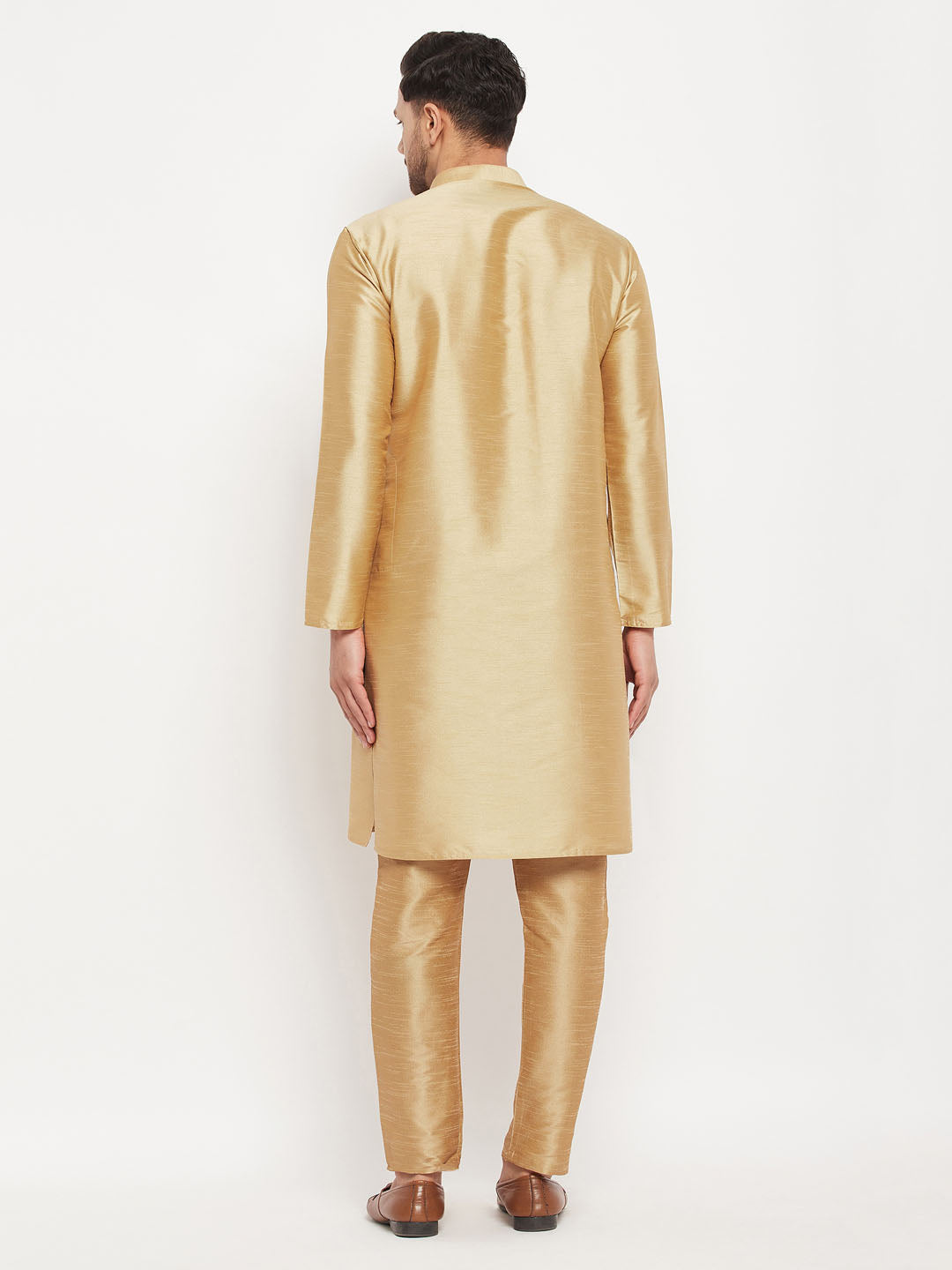 Men's Rose Gold Silk Blend Kurta And Rose Gold Pant Style Pyjama Set